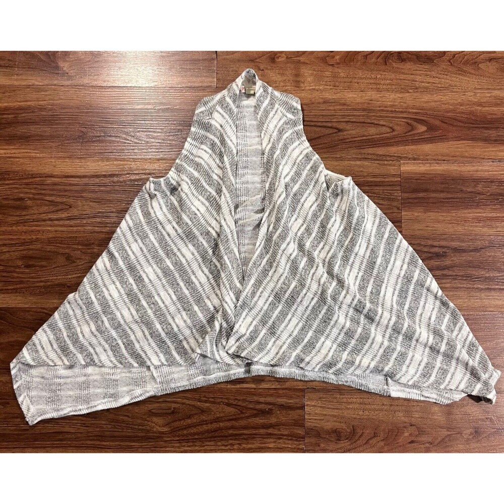 Its Our Time Cardigan Open Front Knit Sleeveless Striped Gray Womens Size Large